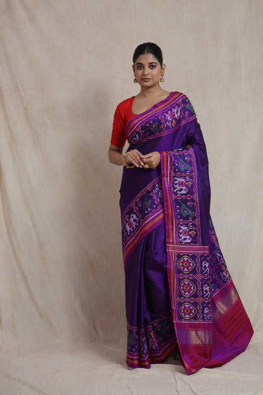 Royal Violet Patola Silk Saree with Traditional Ikat Woven Border