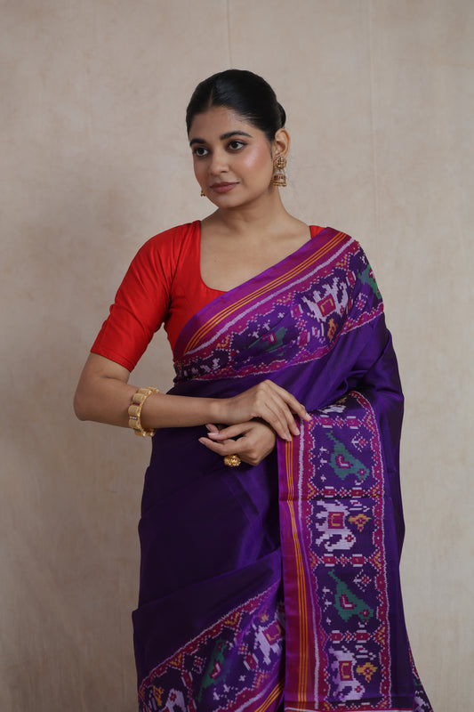 Royal Violet Patola Silk Saree with Traditional Ikat Woven Border