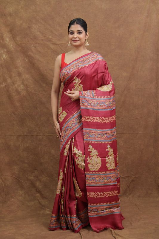 Rose Pink Batik Silk Saree with Traditional Elephant Motif Pallu