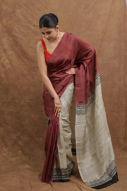 Dusty Rose Garad Silk Saree with Ivory Contrast Pallu
