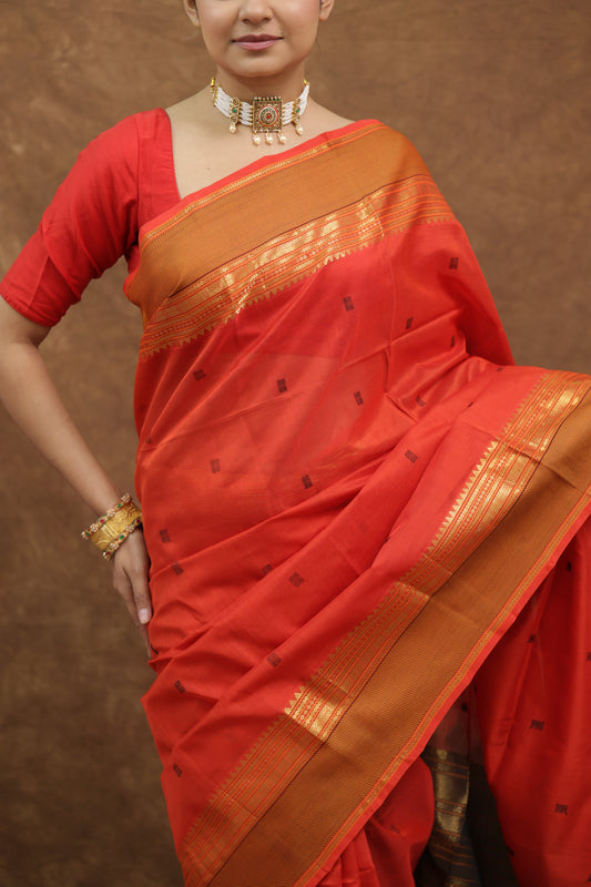 Orange Kanchipuram SICO Saree with Black Woven Border & Traditional Pallu