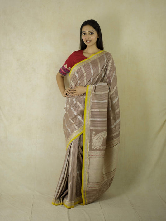 PURE COTTON LIGHT BROWN COLOUR BENARASI SAREE WITH 1 M BLOUSE PIECE