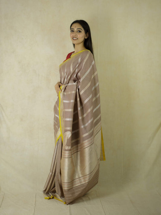 PURE COTTON LIGHT BROWN COLOUR BENARASI SAREE WITH 1 M BLOUSE PIECE