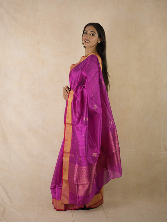 HANDWOVEN RANI PINK COLOUR CHANDERI SILK SAREE WITH 78 CM BLOUSE PIECE
