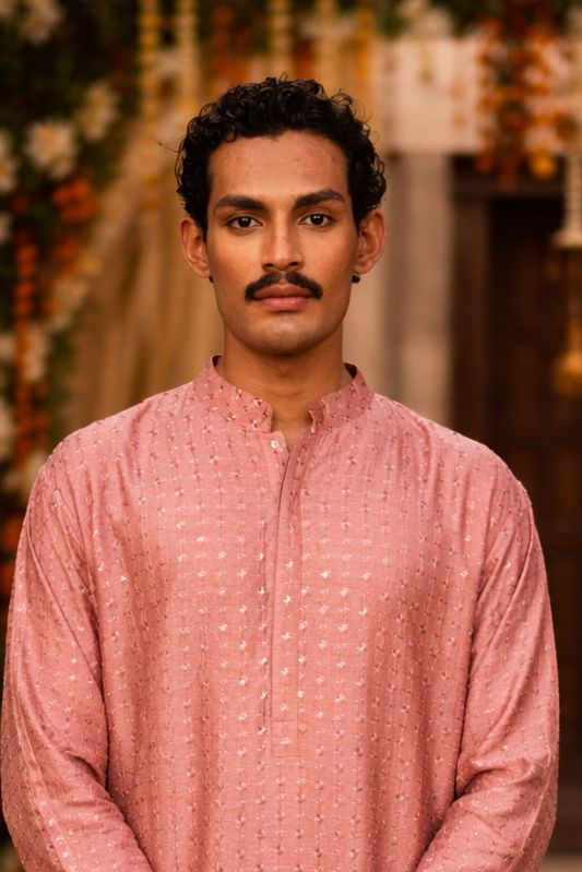 Elegant Dusty Rose Silk Kurta with Subtle Butta Design