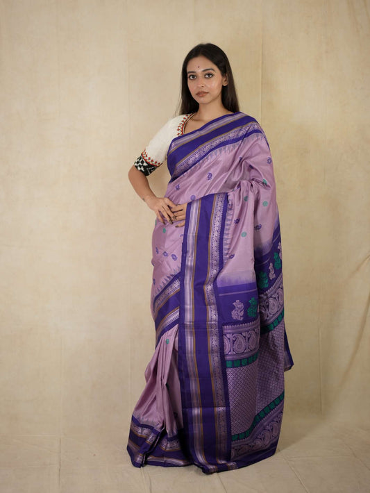 HANDWOVEN LAVENDER COLOUR GADWAL SILK SAREE WITH 87 CM BLOUSE PIECE