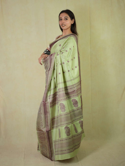 HANDWOVEN LIGHT MINT GREEN COLOUR GADWAL SILK SAREE WITH 93 CM BLOUSE PIECE