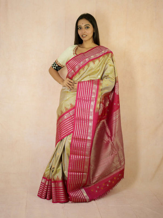 HANDWOVEN MULTI COLOUR GADWAL SILK SAREE WITH 90 CM BLOUSE PIECE