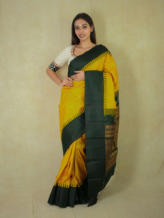 HANDWOVEN YELLOW COLOUR GADWAL SILK SAREE WITH 92 CM BLOUSE PIECE