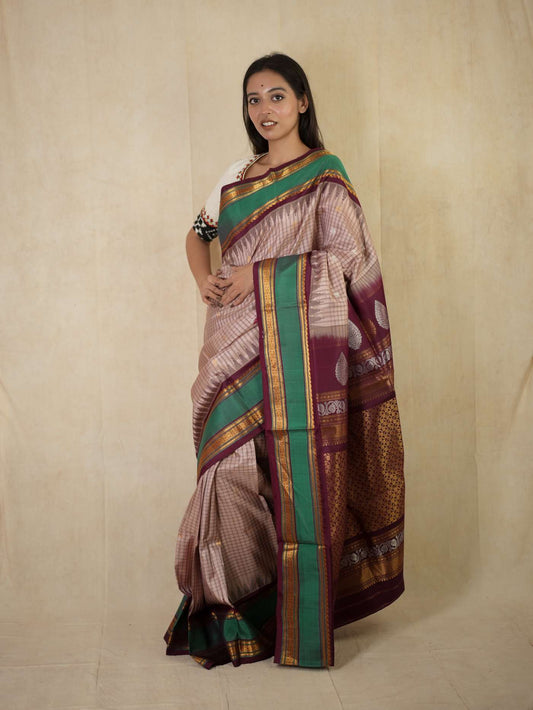 HANDWOVEN MAUVE COLOUR GADWAL SILK SAREE WITH 94 CM BLOUSE PIECE