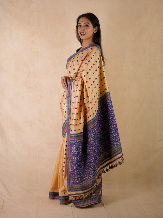 HANDWOVEN BEIGE COLOUR ASSAM SILK SAREE WITH 73 CM BLOUSE PIECE