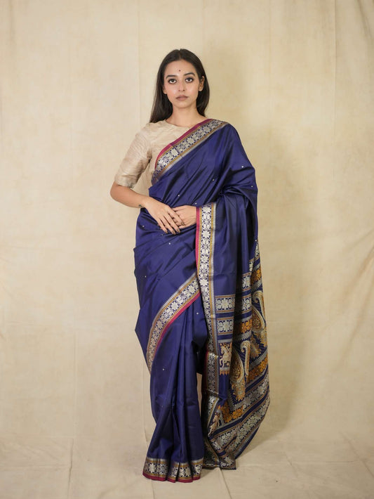 HANDWOVEN BLUE COLOUR KANJEEVARAM SILK SAREE WITH 72 CM BLOUSE PIECE