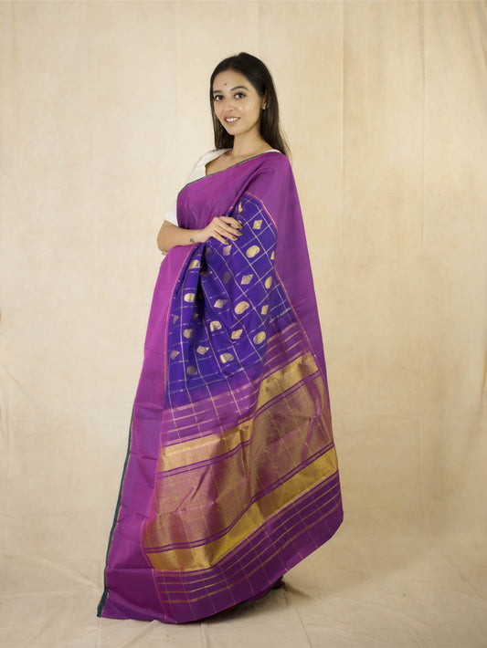 HANDWOVEN PURPLE COLOUR KANJEEVARAM SILK SAREE WITH 75 CM BLOUSE PIECE