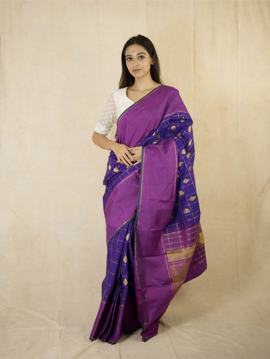 HANDWOVEN PURPLE COLOUR KANJEEVARAM SILK SAREE WITH 75 CM BLOUSE PIECE
