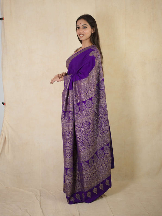 HANDWOVEN PURPLE COLOUR KHADDI BENARASI SAREE WITH 1 M BLOUSE PICES