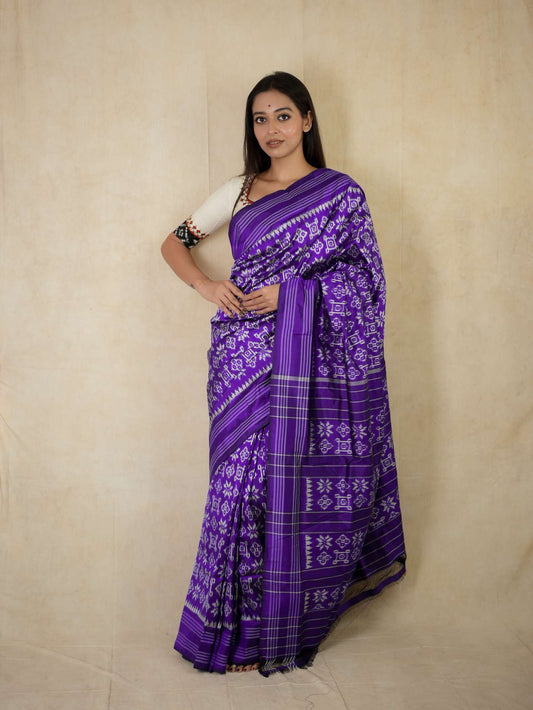 HANDWOVEN PURPLE COLOUR POCHAMPALLY SILK SAREE WITH 83 CM BLOUSE PIECE