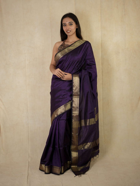 HANDWOVEN VIOLET COLOUR MAHESWARI SILK SAREE WITH 81 CM BLOUSE PIECE
