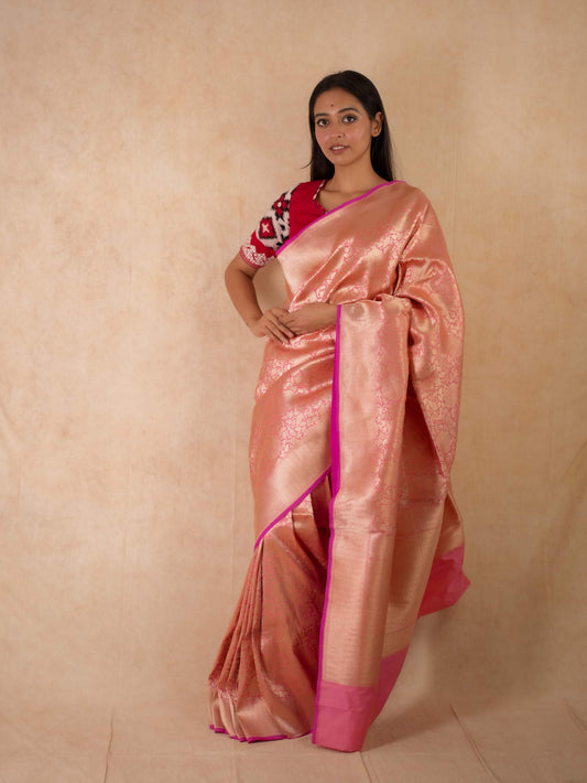 PURE KATAN SILK LIGHT PINK COLOUR BANARASI SAREE WITH 95 CM BLOUSE PIECE