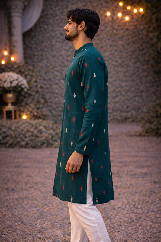 Elegant Emerald Printed Cotton Kurta for Modern Festive Style