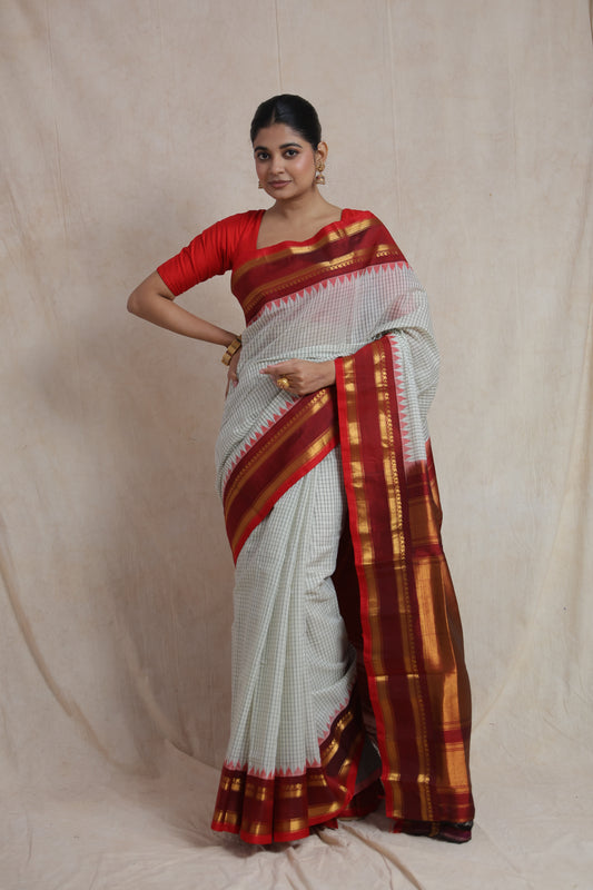 Kanchipuram Handloom SICO Saree with Maroon Contrast Borde