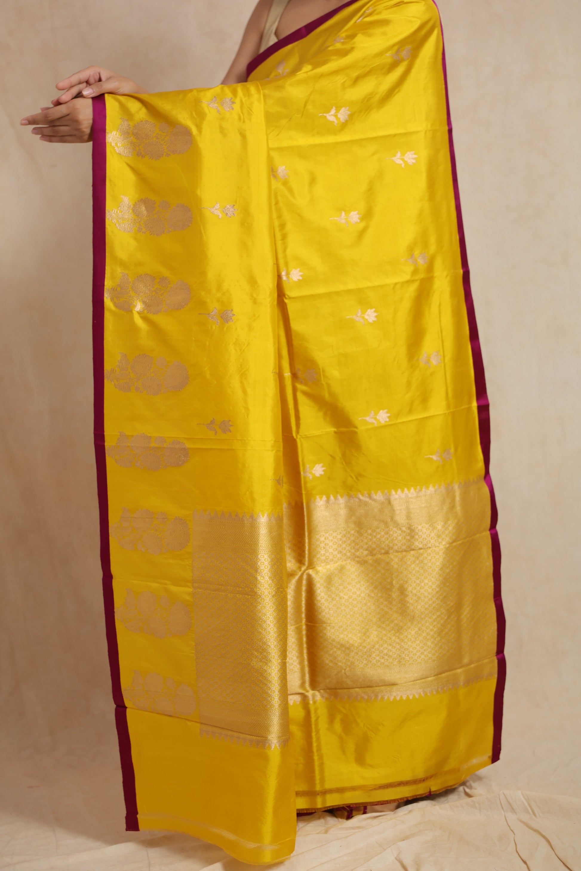 Detailed view of the Banarasi silk pallu with intricate woven craftsmanship
