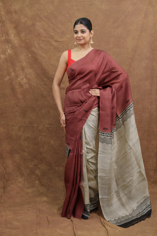 Dusty Rose Garad Silk Saree with Ivory Contrast Pallu