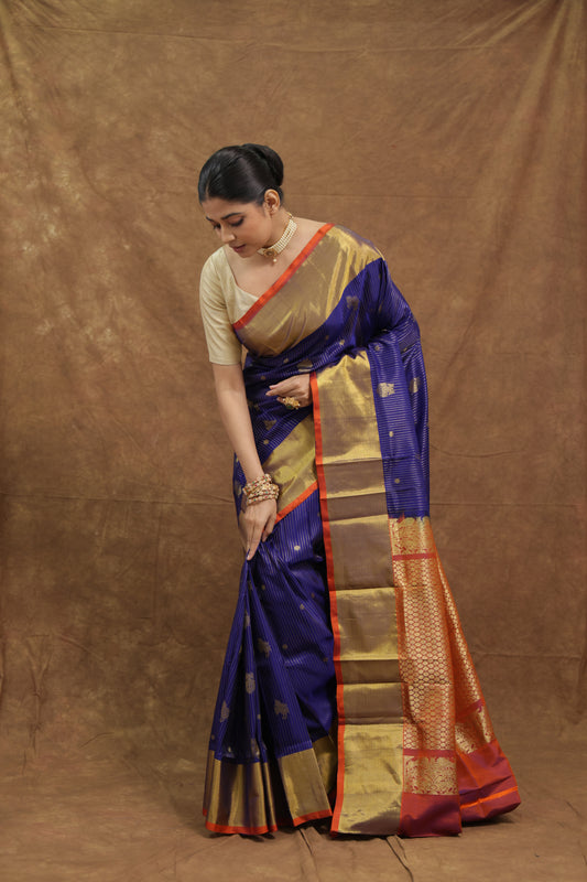 Royal Purple Venkatgiri Silk Saree with Gold Woven Border & Rich Pallu