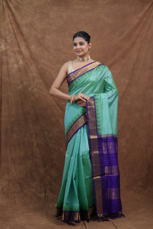 Sea Green & Purple Traditional Handloom Saree