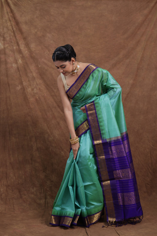 Sea Green & Purple Traditional Handloom Saree