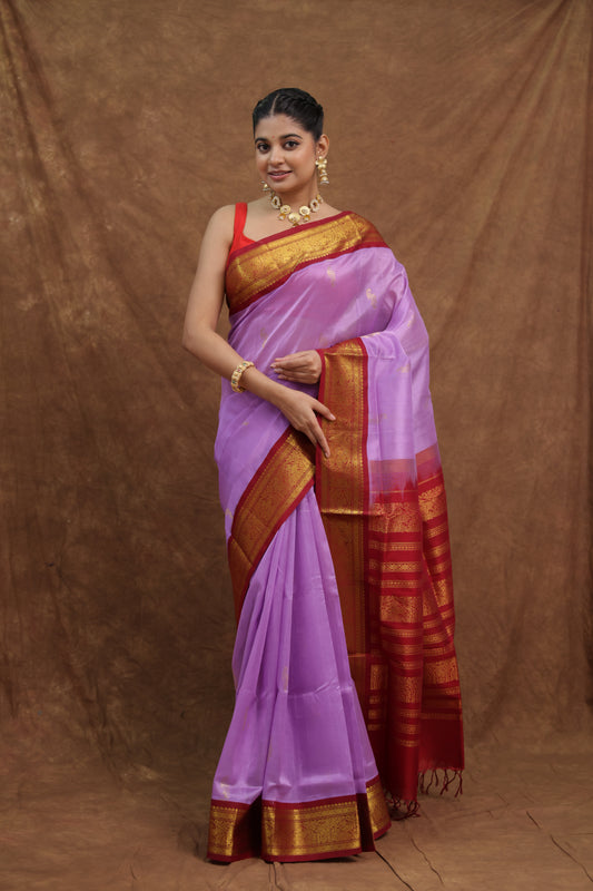 Lavender Purple Kanchipuram SICO Saree with Red Woven Pallu