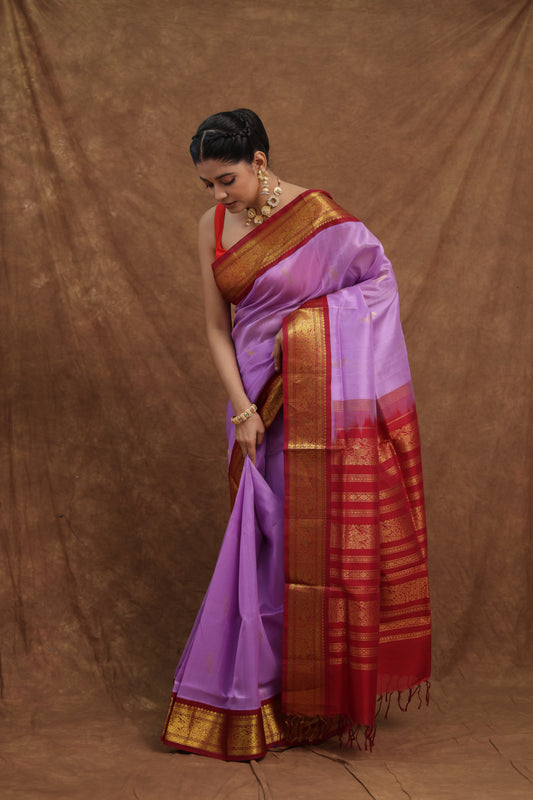 Lavender Purple Kanchipuram SICO Saree with Red Woven Pallu