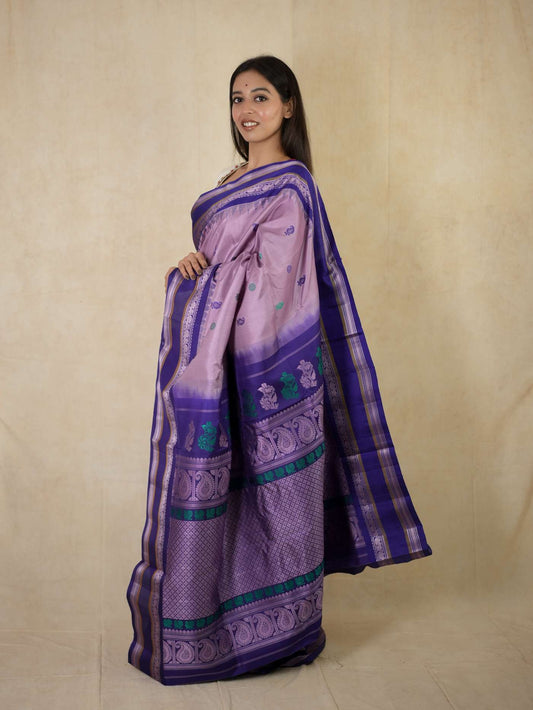 HANDWOVEN LAVENDER COLOUR GADWAL SILK SAREE WITH 87 CM BLOUSE PIECE
