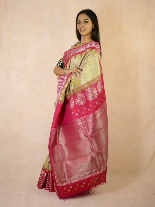 HANDWOVEN MULTI COLOUR GADWAL SILK SAREE WITH 90 CM BLOUSE PIECE