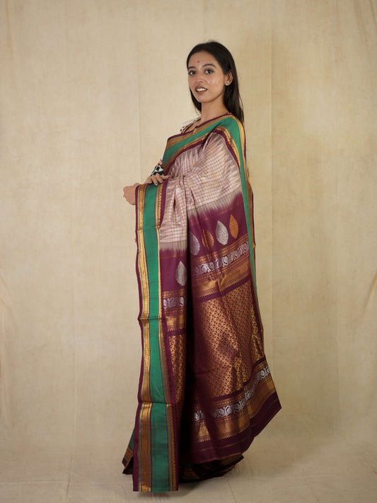 HANDWOVEN MAUVE COLOUR GADWAL SILK SAREE WITH 94 CM BLOUSE PIECE