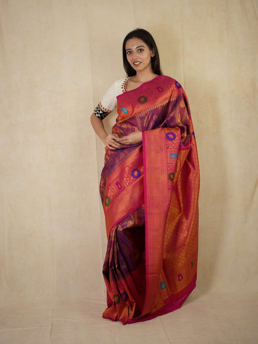 HANDWOVEN PURPLE COLOUR GADWAL SILK SAREE WITH 86 CM BLOUSE PIECE