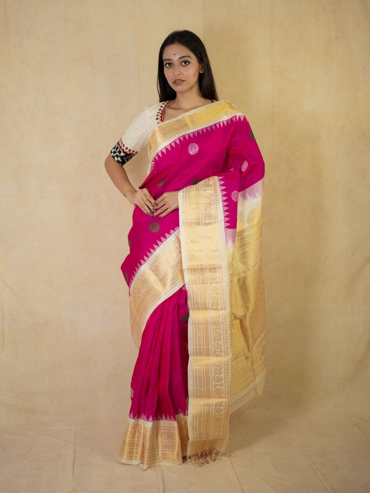 HANDWOVEN PINK COLOUR GADWAL SILK SAREE WITH 71 CM BLOUSE PIECE