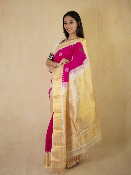 HANDWOVEN PINK COLOUR GADWAL SILK SAREE WITH 71 CM BLOUSE PIECE