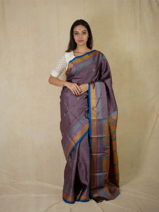HANDWOVEN MAUVE COLOUR KANJEEVARAM SILK SAREE WITH 79 CM BLOUSE PIECE