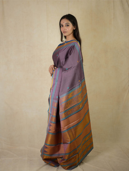 HANDWOVEN MAUVE COLOUR KANJEEVARAM SILK SAREE WITH 79 CM BLOUSE PIECE