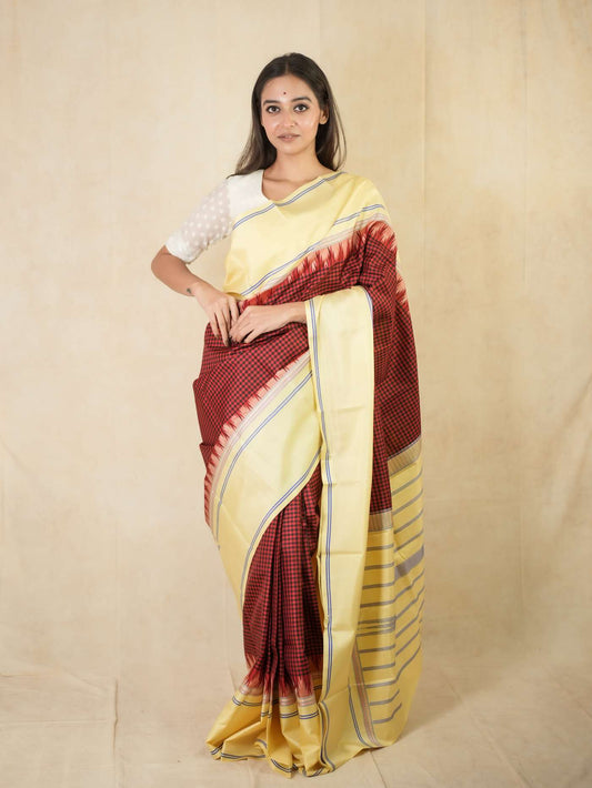 HANDWOVEN RED AND BLACK COLOUR KANJEEVARAM SILK SAREE WITH 70 CM BLOUSE PIECE