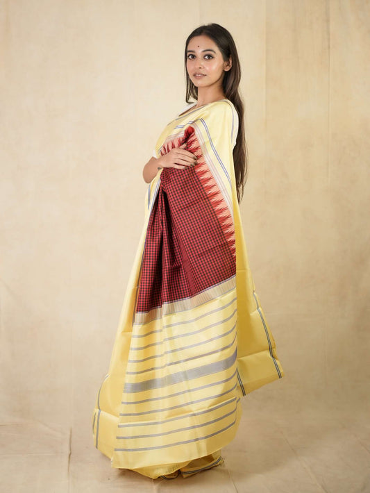 HANDWOVEN RED AND BLACK COLOUR KANJEEVARAM SILK SAREE WITH 70 CM BLOUSE PIECE