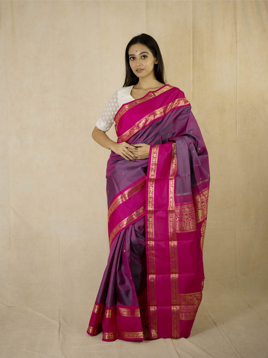 HANDWOVEN DUAL TONE OF PINK & GREEN COLOUR KANJEEVARAM SILK SAREE WITH 80 CM BLOUSE PIECE