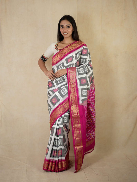 HANDWOVEN MULTI COLOUR POCHAMPALLY SILK SAREE WITH 90 CM BLOUSE PIECE
