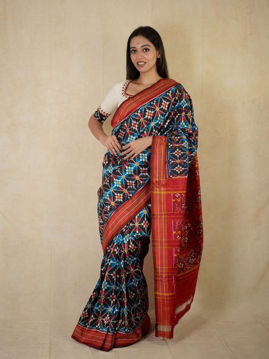 HANDWOVEN MULTI COLOUR POCHAMPALLY SILK SAREE WITH 81 CM BLOUSE PIECE