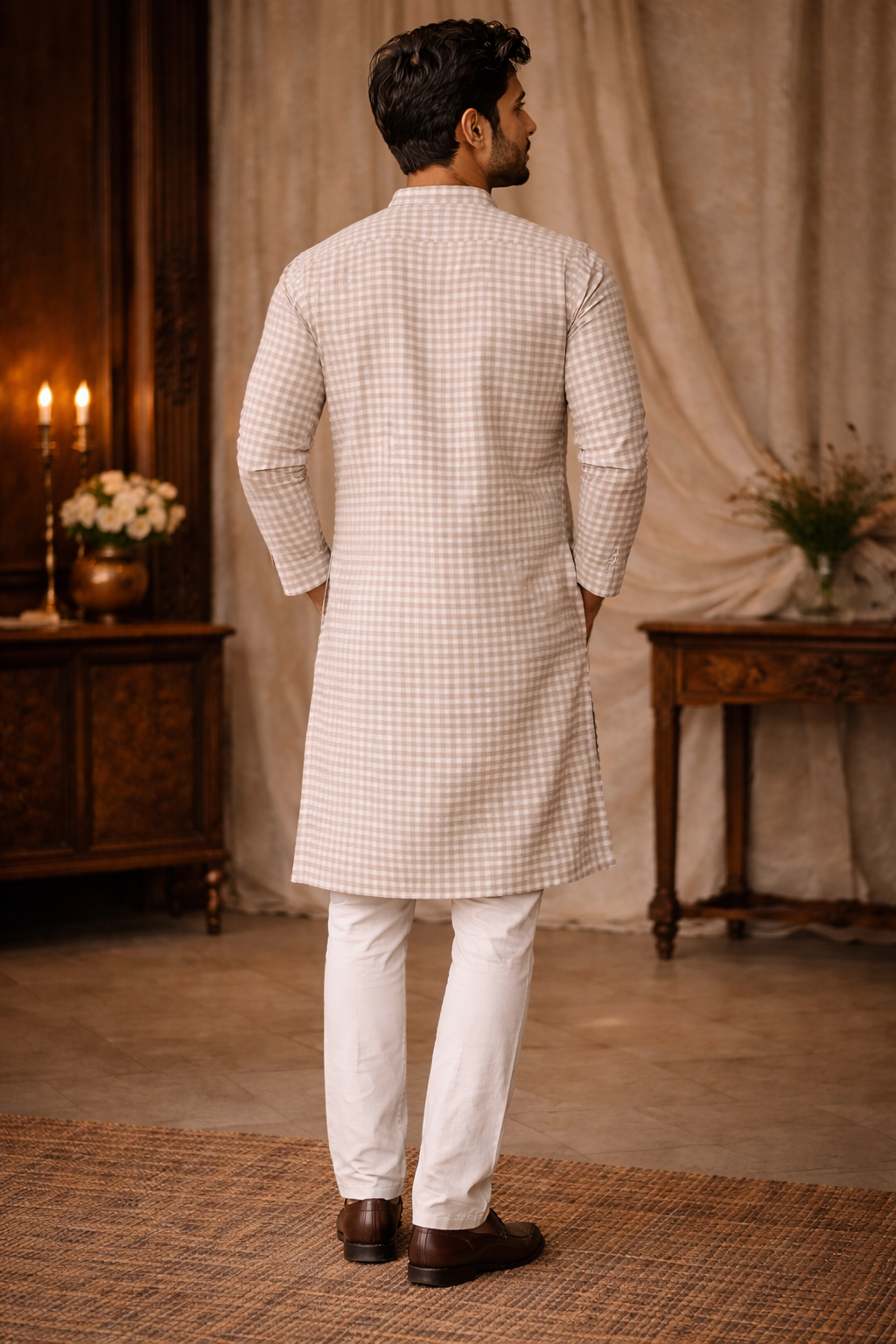 Beige Checkered Cotton