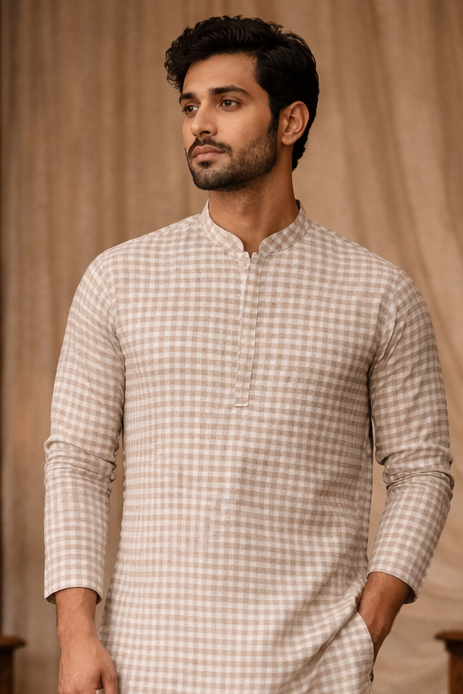 Beige Checkered Cotton
