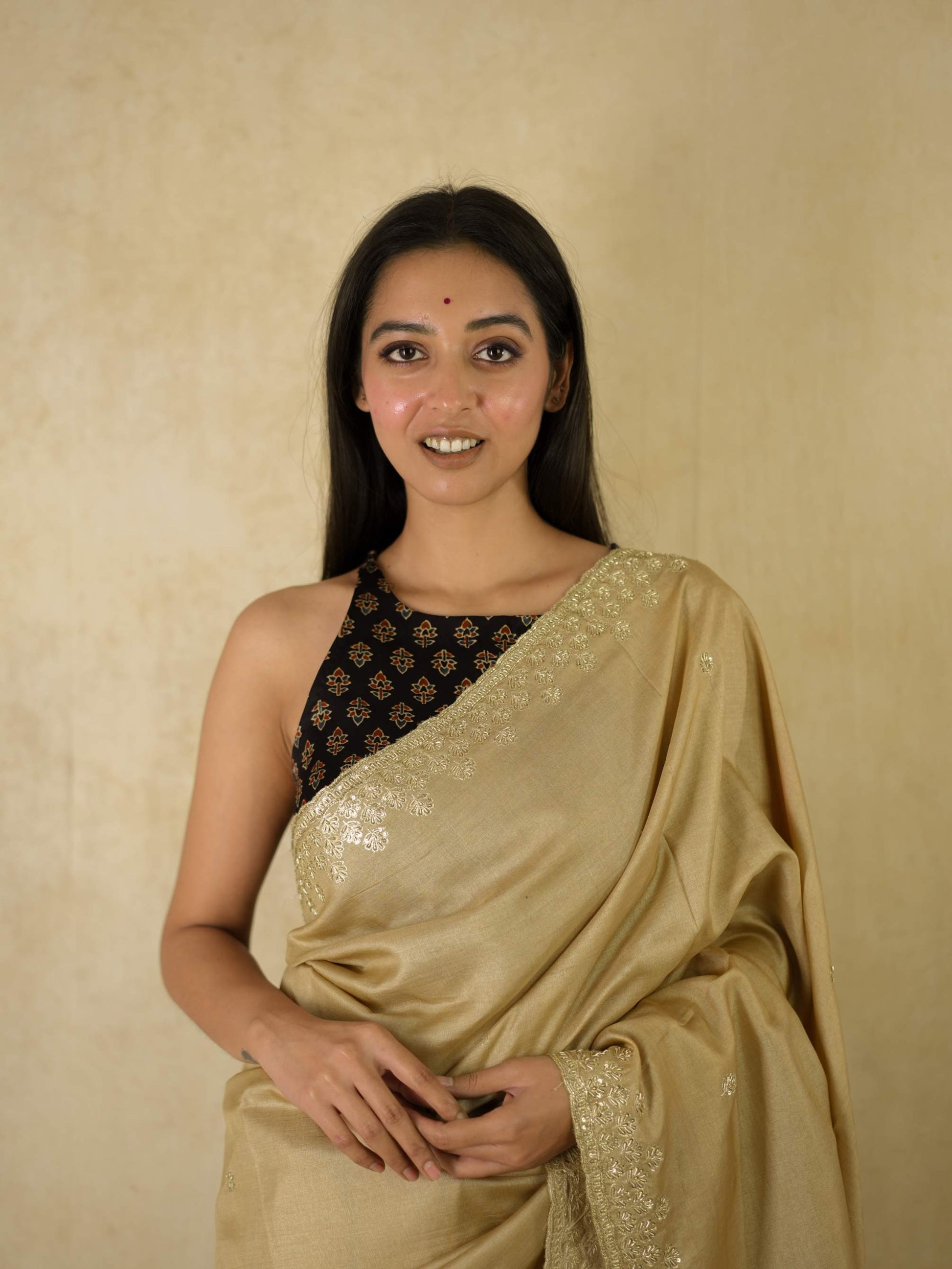 HAND ZARDOSI BEIGE COLOUR TUSSAR SILK SAREE
