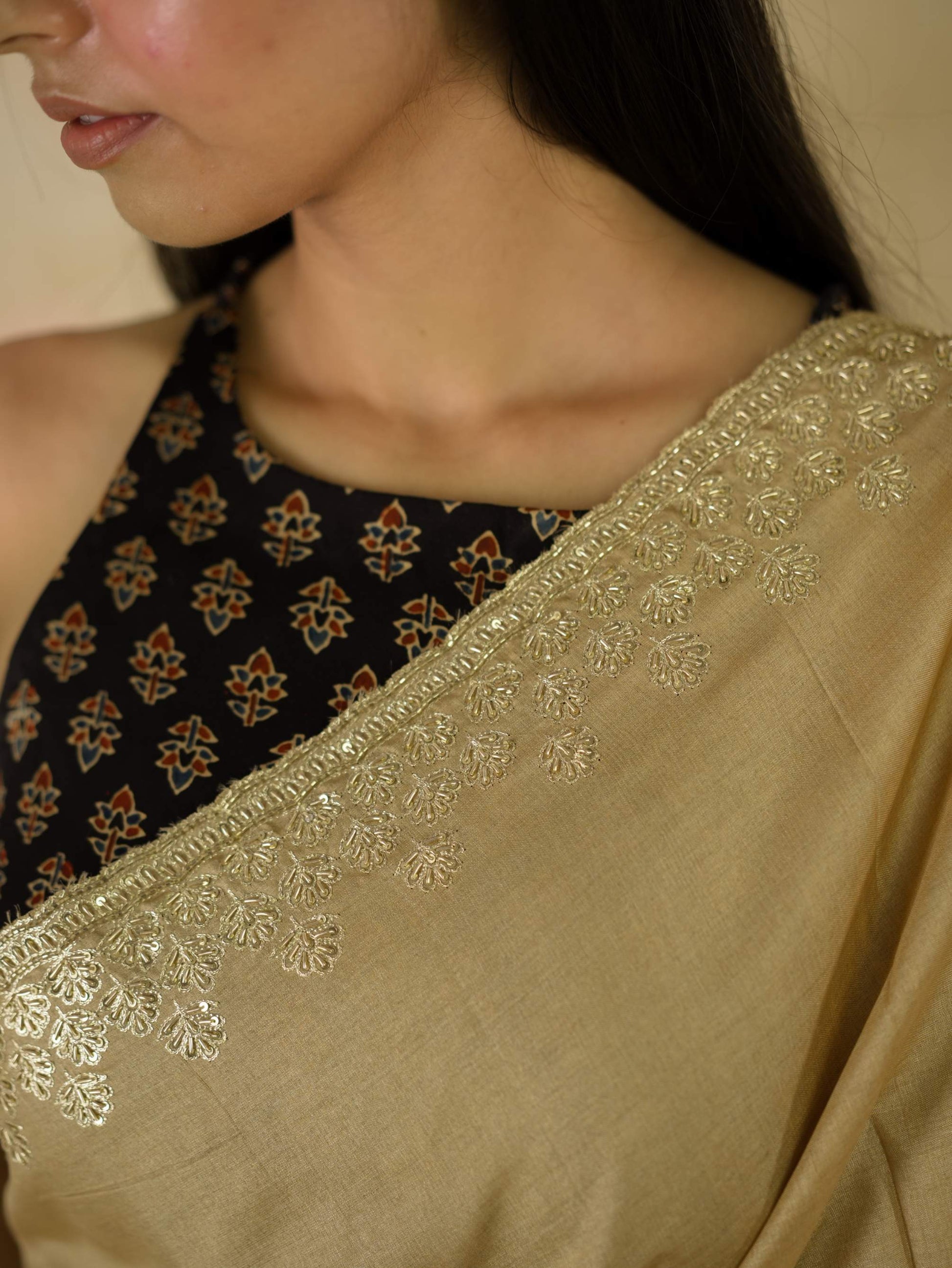 HAND ZARDOSI BEIGE COLOUR TUSSAR SILK SAREE