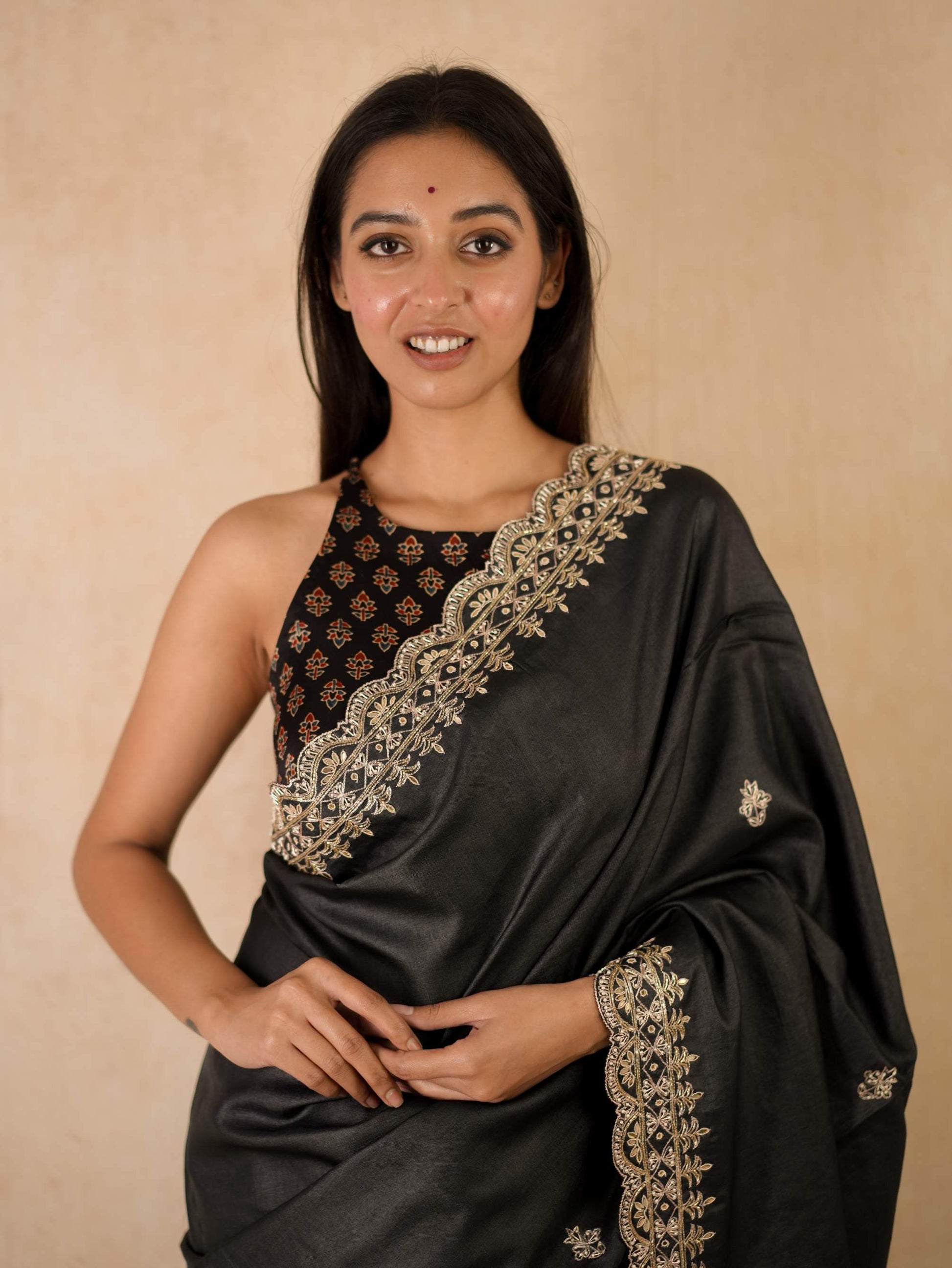 HAND ZARDOSI BLACK COLOUR TUSSAR SILK SAREE
