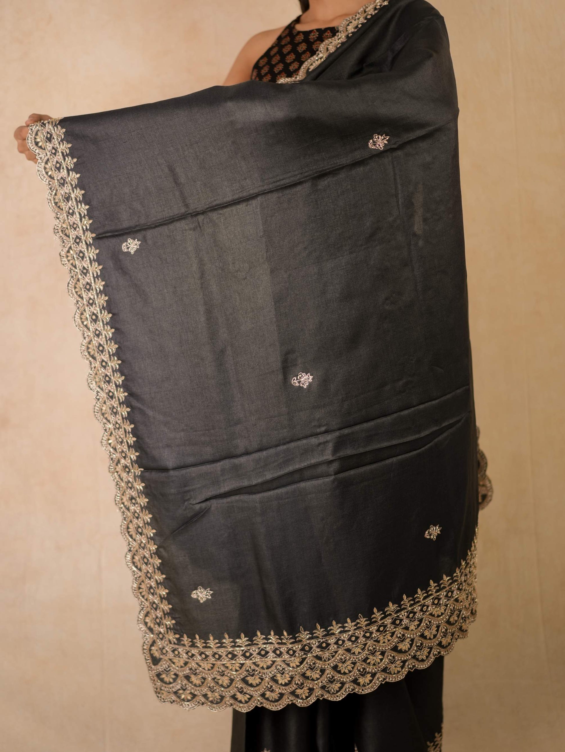 HAND ZARDOSI BLACK COLOUR TUSSAR SILK SAREE